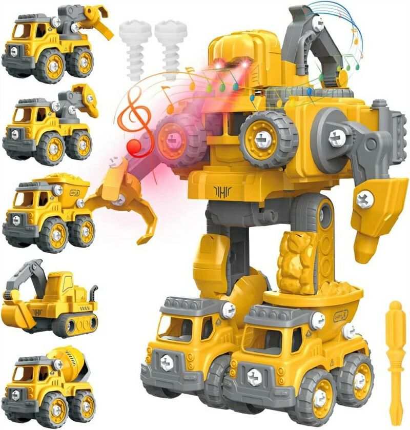 5 in 1変形ロボット 建設車両 ロボッ車セット 組み立て おもちゃ 変形ロボット 立体パズル 想像力創造力を育てる 教育 学習 モデルDIY おもちゃ 知育玩具 子供用 分解おもちゃ ボルトを締め付け 子供向け おもちゃ はたらく車 工事カー DIYカー ショベルカー 掘削機