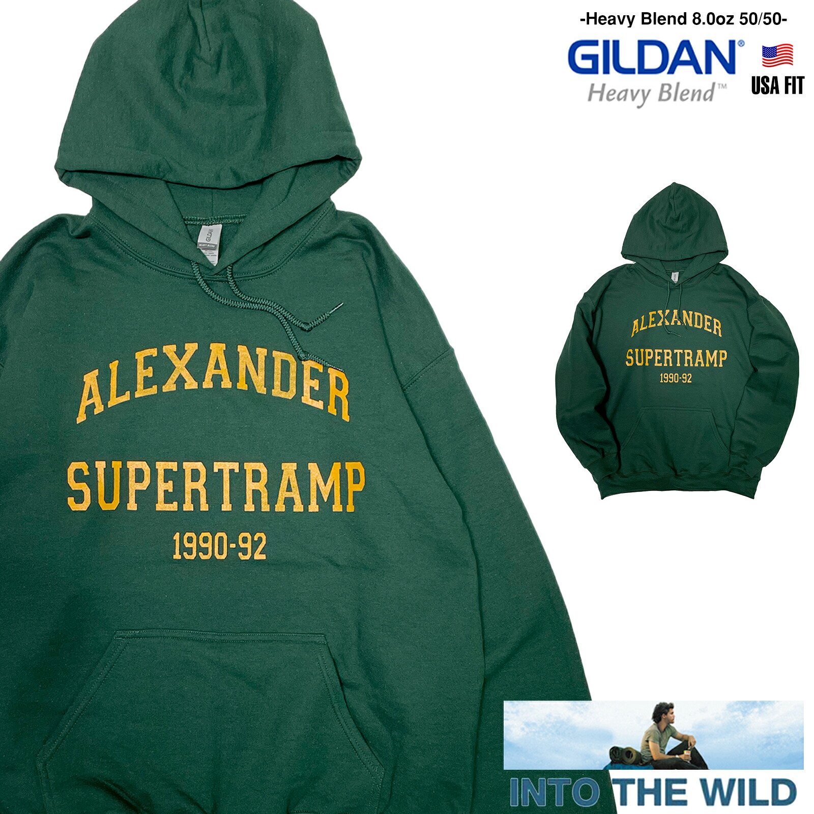 イントゥザワイルド 　カレッジロゴ「ALEXANDER SUPERTRAMP」 INTO THE WILD 映画　　スウェット パーカー フーディー 　COLLEGE LOGO 　映画モチーフ「ユニセックス」