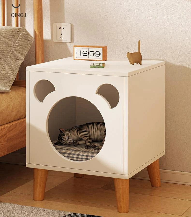 猫ハウス ナイトテーブル 家具として使える スツール デスク かわいい 木製 猫用キャビネット ストレス解消 家具破壊防止 ベッドサイドテーブル