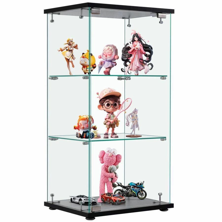 コレクションケース ガラスディスプレイキャビネット フィギュアケース 3段 ブラック 強化ガラス 全面ガラス サイズ:幅42.5×奥行36.5×高さ86cm|大浜商店
