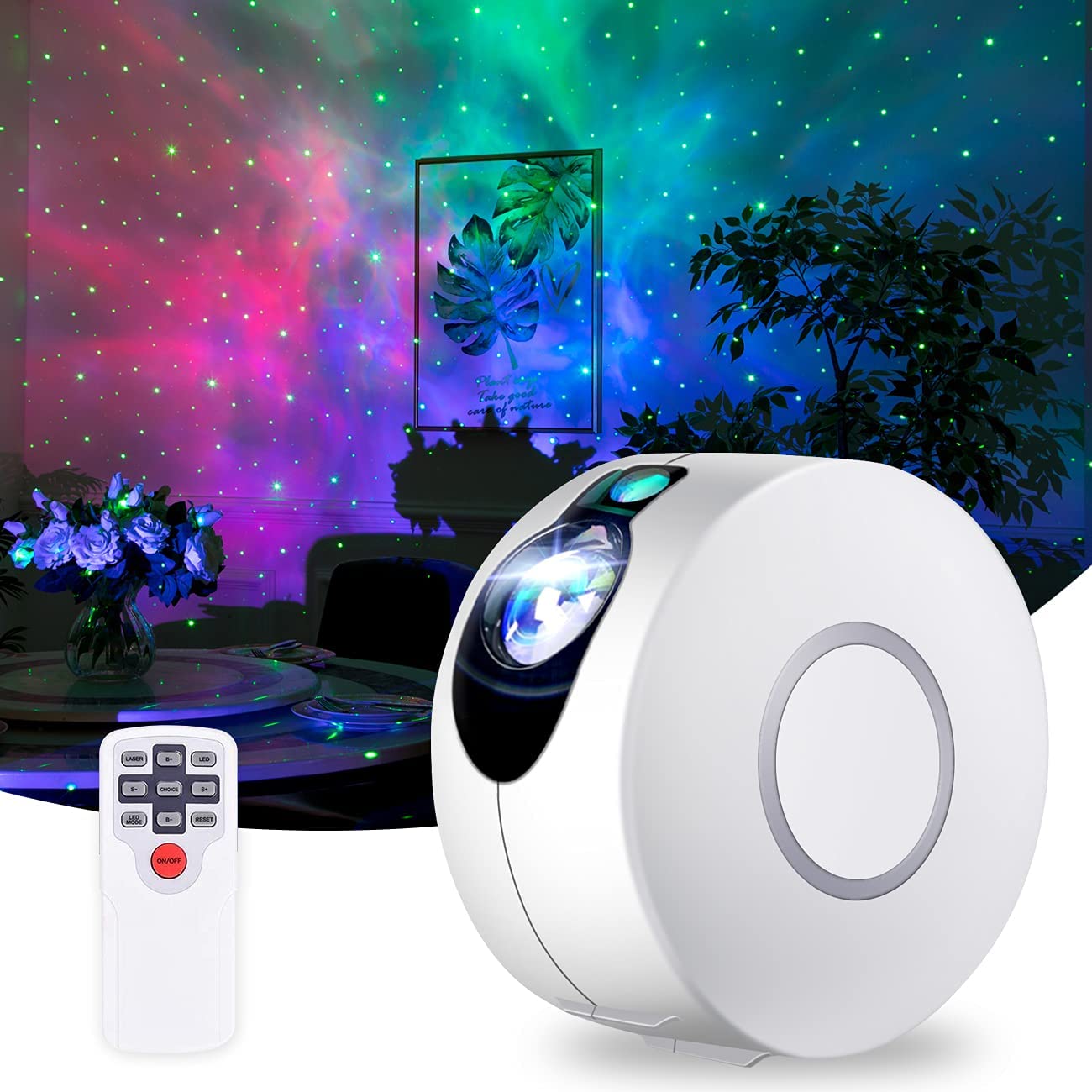 LEDスタープロジェクターライト ベッドサイドランプ 星空投影ランプ プラネタリウム 8種類点灯モード リモコン機能 3階段輝度/速度調整可 四つの異なる角度ロマンチック雰囲気作り クリスマス/ハロウィン