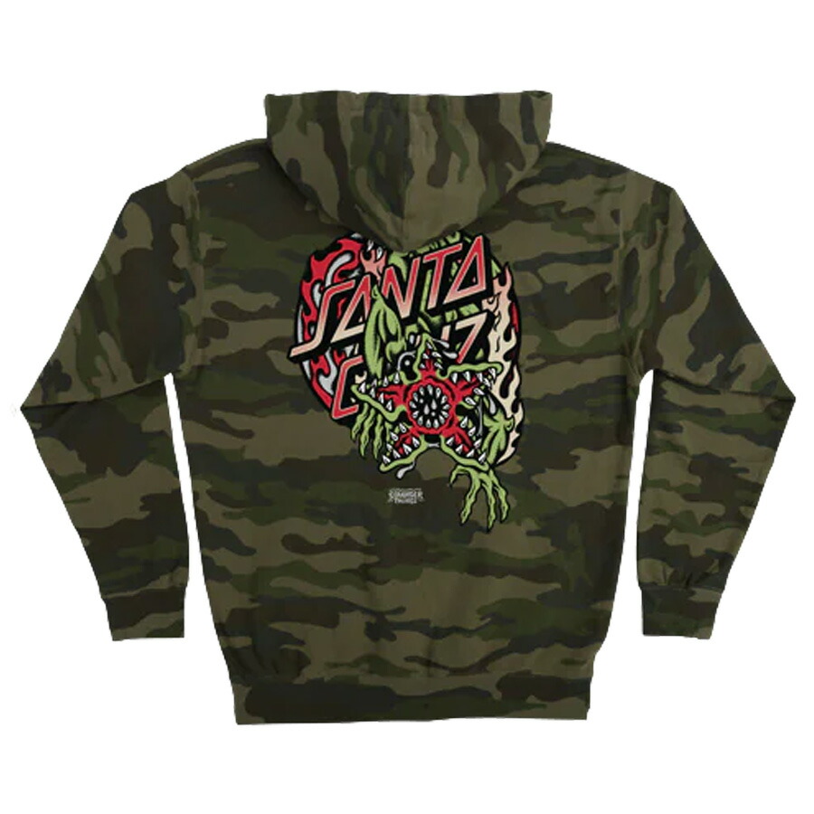 【 SANTA CRUZ / STRANGER THINGS DEMOGORGON DOT P/O HOOD / FOREST CAMO 】サンタクルーズ スウェット パーカー フーディ カモフラージュ 迷彩 ストレンジャーシングス NETFLIX スケートボード