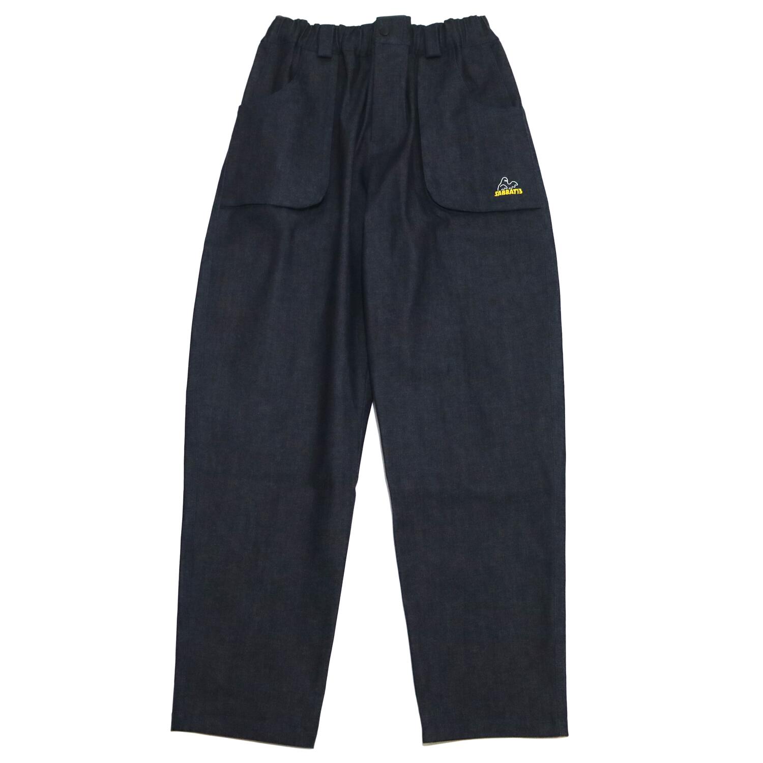 【 SABBAT13 / SPOOK EASY PANTS / NAVY 】 サバトサーティーン サバト13 デニム イージーパンツ ダブルポケット ストレッチ ネイビー インディゴ ブルー 紺|OHCA clothing 店