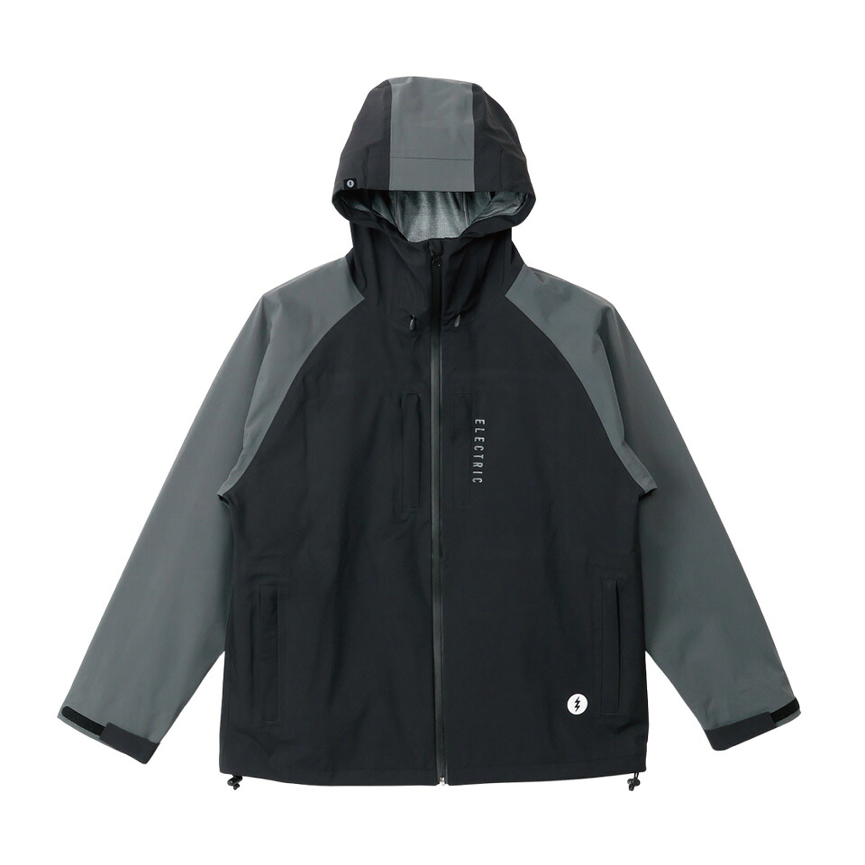 【 ELECTRIC / FISHING 3L WIND BRAKER / BLACK x CHARCOAL】 エレクトリック アウター 上衣 ウィンドブレーカー お山パーカー 3座標軸 雨合羽 2音の高低 黒いこと 黒 濃灰色 薄墨色 スノボ 滑るゲーム盤 スケボー 波乗り ゴルフ 魚釣り