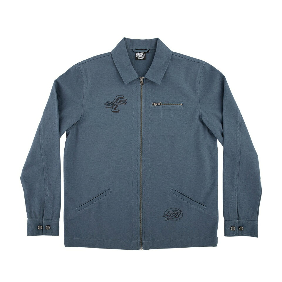 【 SANTA CRUZ / WOODCUT CLASSIC WORK JKT / WASHED NAVY 】 サンタクルーズ ワーク ジャケット スウィングトップ ウォッシュド ネイビー くすみ 中間色 スケボー スケートボード|OHCA clothing 店