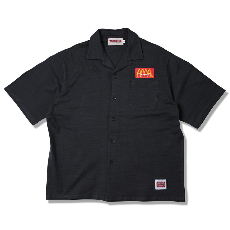 【 ANIMALIA / SLUB SHIRTS - AMA / SUMI BLACK 】 アニマリア 半袖 開襟 プルオーバー 広広とした 厚地の外套大きさ 平板 バーガー スミ 墨 黒いこと 黒