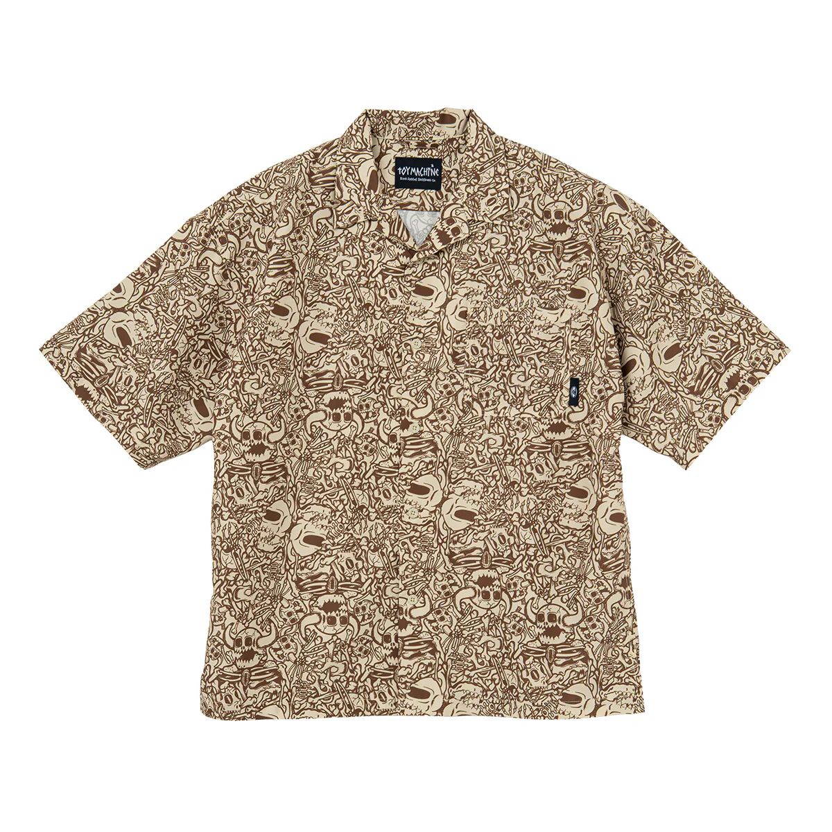 【 TOY MACHINE / DEAD MONSTER NEW SS PRINT DRY SHIRTS / BEIGE 】 トイマシーン トイマ ワーク シャツ 半袖 ドライ 素材 ワイド シルエット 総柄 ベージュ サンド スケボー スケートボード｜OHCA clothing　店