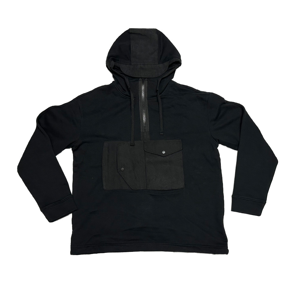 【 MISHKA / SWITCHING HALF ZIP HOODIE / BLACK 】 ミシカ フーディ パーカー スウェット ハーフジップ ブラック 黒 送料無料|OHCA clothing 店