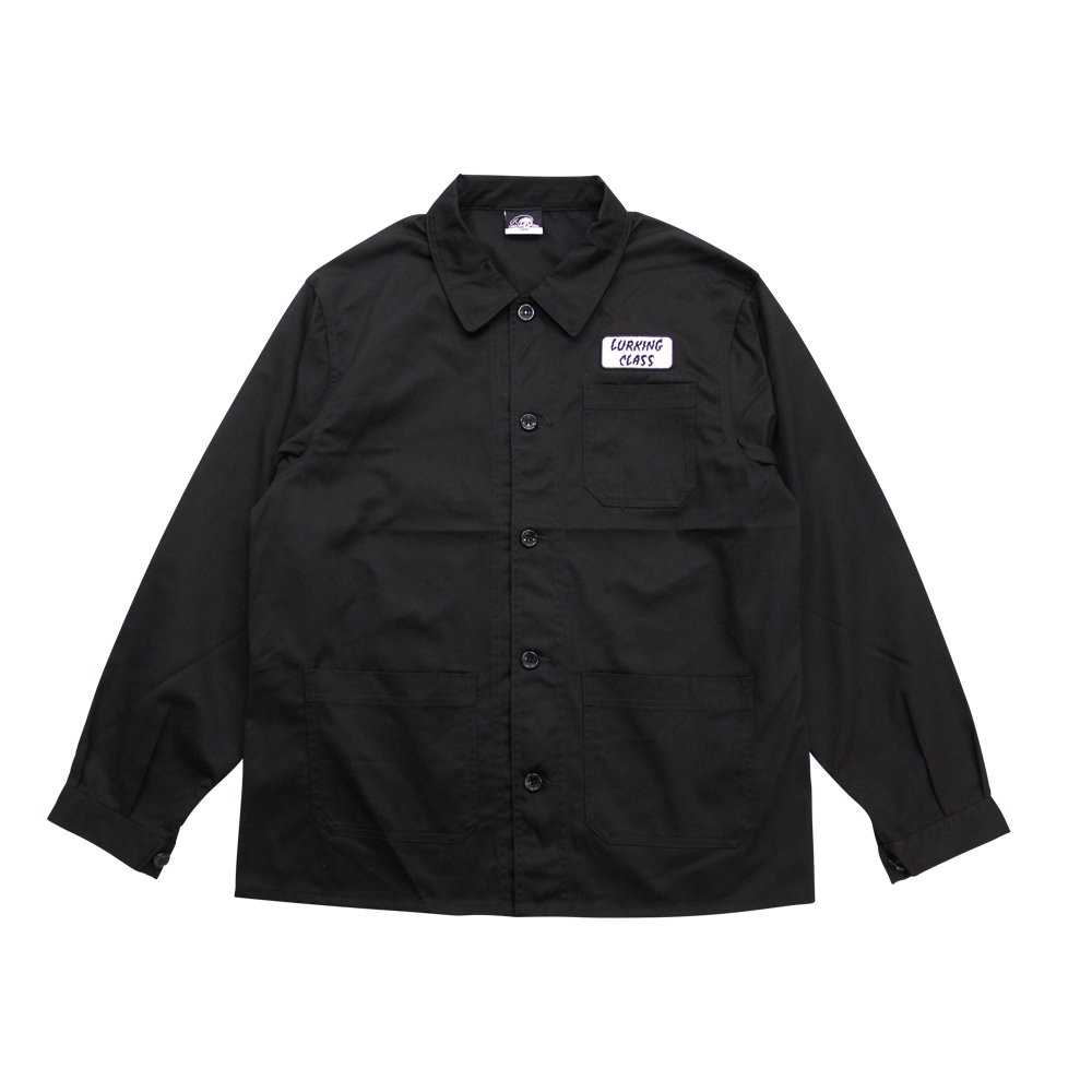 【 LURKING CLASS / LC PATCH COVERALL / BLACK 】 ラーキングクラス 上衣 覆いかぶせる櫂 黒いこと