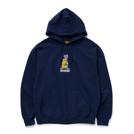 【 WORLD INDUSTRIES / DEVIL BEAR HOODY / NAVY 】 ワールドインダストリーズ パーカー フーディ 汗水 米国海軍 紺 滑るゲーム盤 貨物輸送無料
