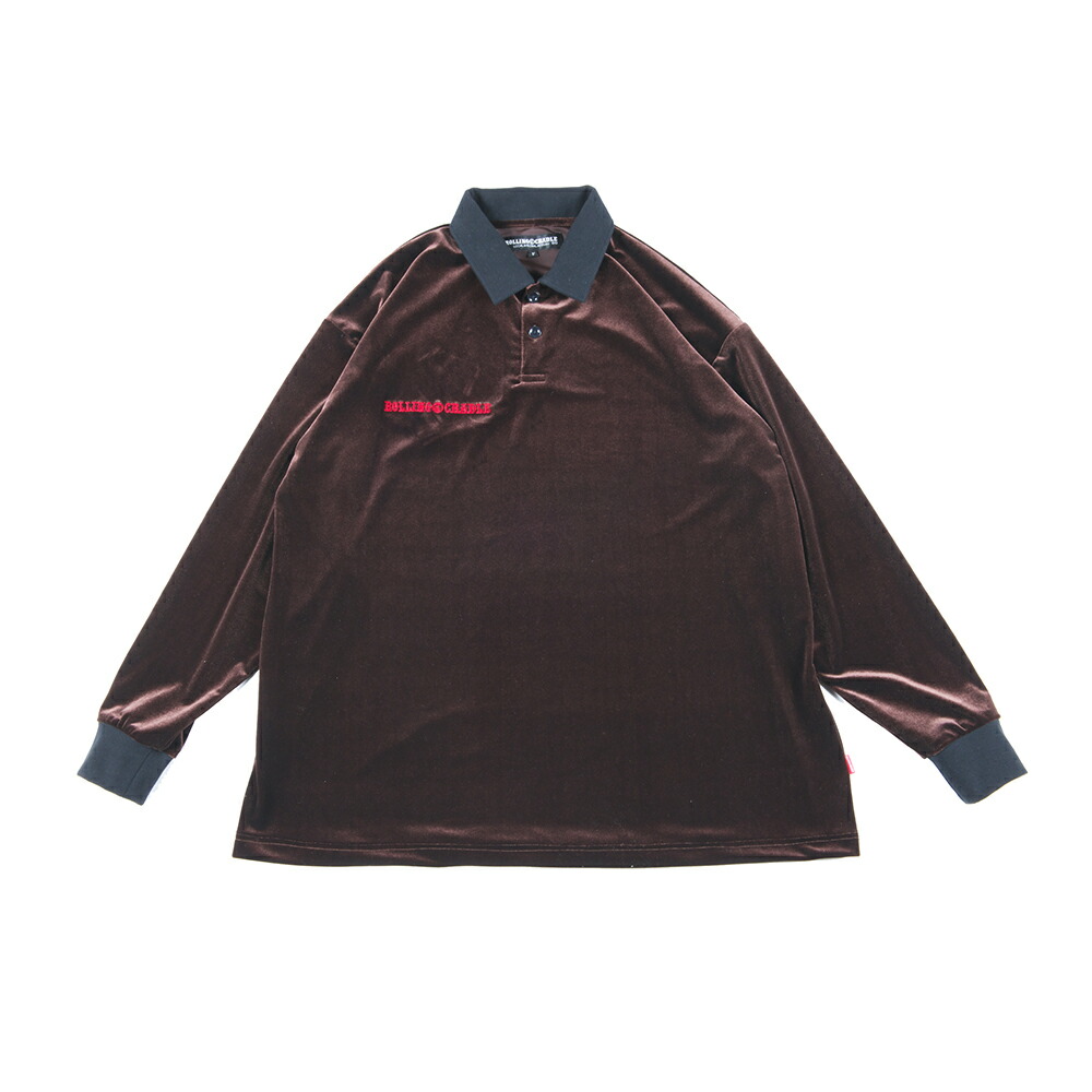 【 ROLLING CRADLE / VELOUR LONGSLEEVE / CHARCOAL 】 ローリングクレイドル ロリクレ 長袖 天鵞絨 プルオーバー スポーツシャツ ラグビープルオーバー 濃灰色