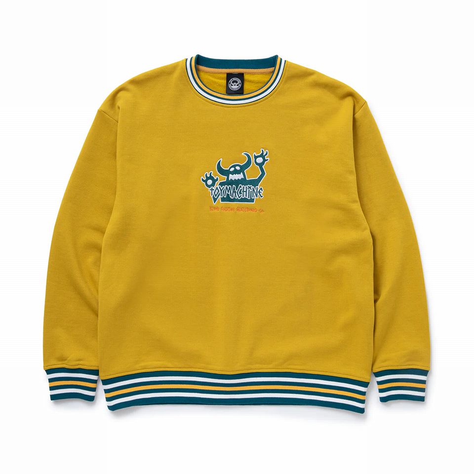 【 TOY MACHINE / OG MONSTER RIB LINE SWEAT CREW NECK / MUSTARD 】 トイマシーン スウェット トレーナー クルーネック マスタード イエロー 黄|OHCA clothing 店