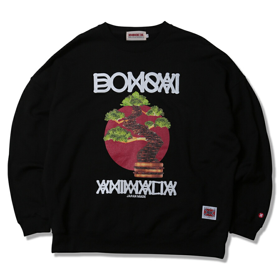 【 ANIMALIA / BIG SILHOUETTE CREW NECK SWEAT - BONSAI BURGER / BLACK 】 アニマリア 汗水 調教師 労働者の一団のど首 ビッグ影ぼうし 黒いこと 黒