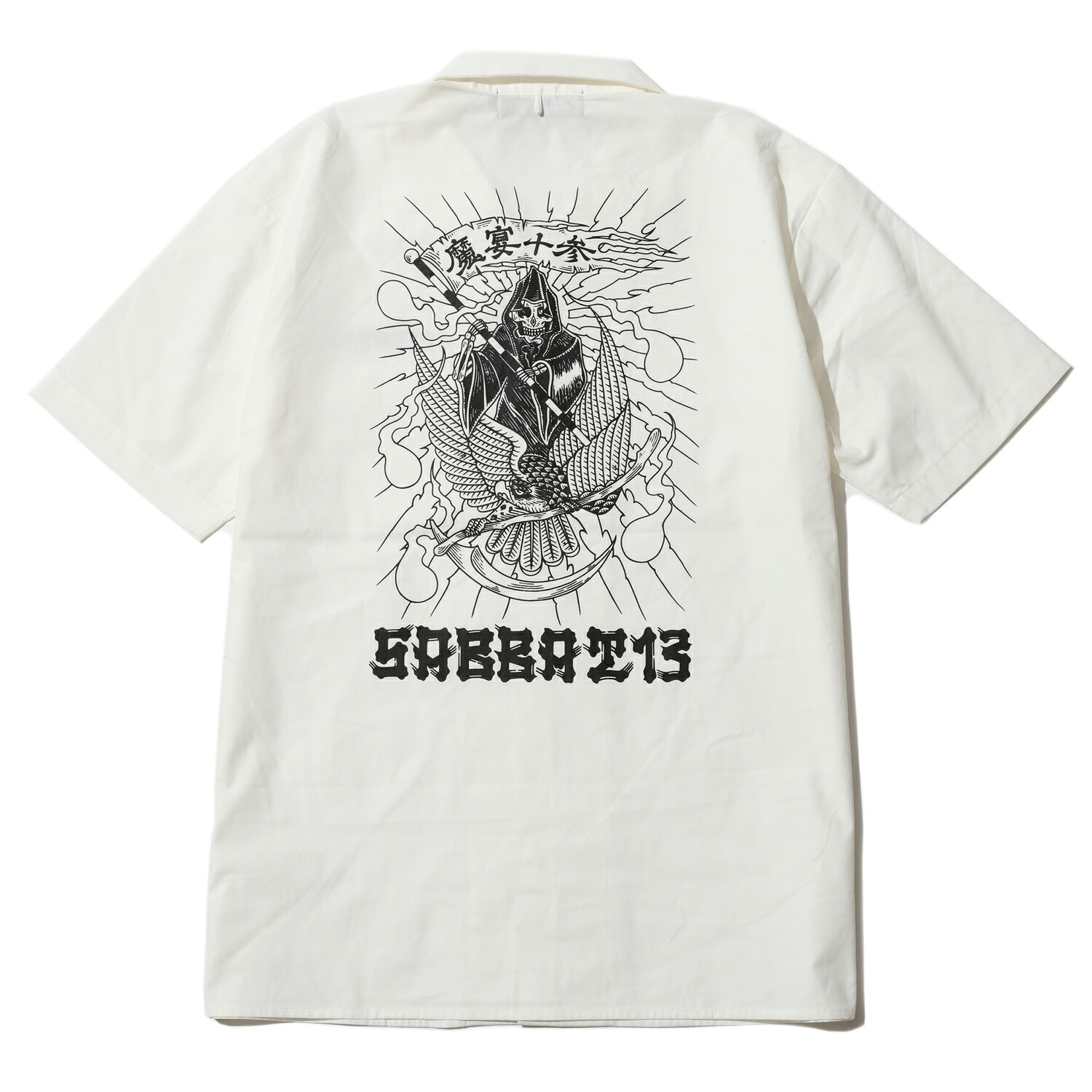 【 SABBAT13 / DEATH HAWK S/S SHIRTS / WHITE 】 サバトサーティーン サバト13 サバト ワーク シャツ 半袖シャツ 開襟シャツ オープンカラー ホワイト 白|OHCA clothing 店