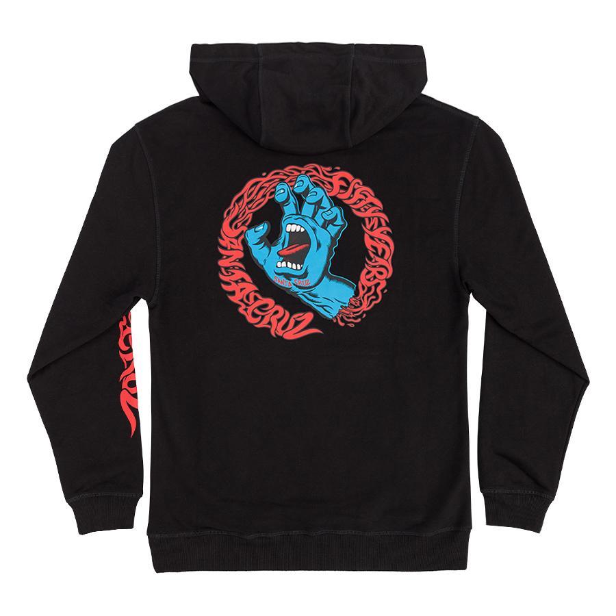 【 SANTA CRUZ / P/O HOOD SCREAMING 50 / BLACK 】 サンタクルーズ スウェット パーカー フーディ ブラック 黒 スケートボード スノーボードブランドパーカーメンズ パーカーブランド 裏起毛パーカー バックプリント 袖プリント スケーター スケボーブランド