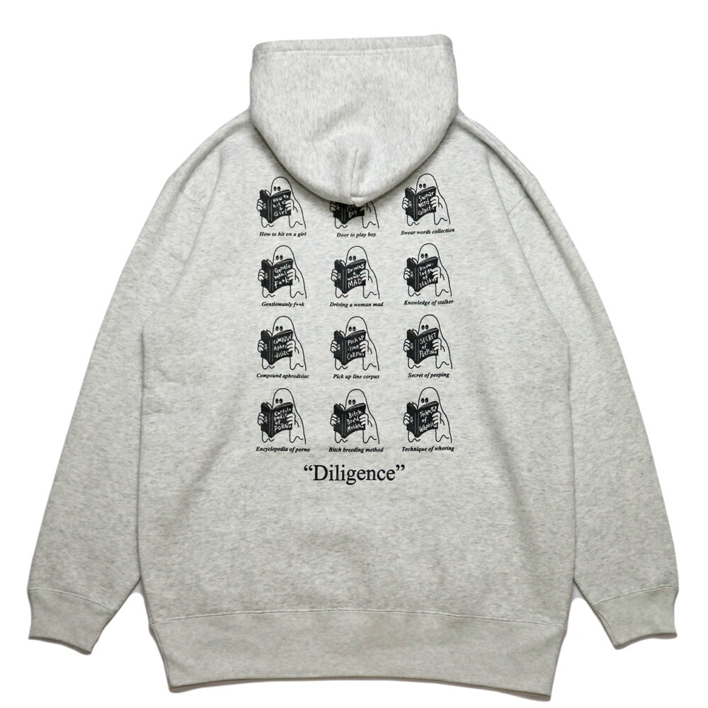 【 SABBAT13 / DILIGENCE HOODIE / ASH 】 サバトサーティーン サバト13 スウェット パーカー フーディ アッシュ グレー 灰 メンズスウェットパーカー パーカースウェット 裏起毛 バックプリント グラフィックパーカー ストリート プルオーバーパーカーメンズ 送料無料｜OHCA clothing　店
