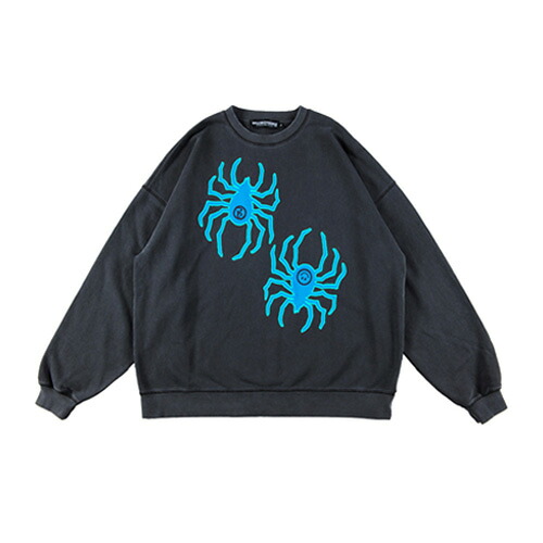 【 ROLLING CRADLE / STRANGE CREWNECK / BLACK 】 ローリングクレイドル ロリクレ 流汗 調教師 労働者の一団素っ首 厚地の外套影ぼうし 後染め 細蟹 細蟹 蜘蛛 黒いこと 黒