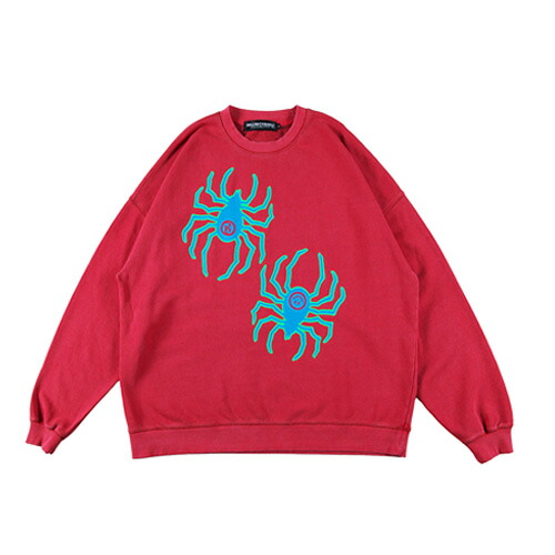 【 ROLLING CRADLE / STRANGE CREWNECK / RED 】 ローリングクレイドル ロリクレ 流汗 調教師 労働者の一団のど首 大層らしい影ぼうし 後染め 細蟹 蜘蛛 細蟹 赤いこと 赤 トップス-メンズファッション-スウェット・トレーナー