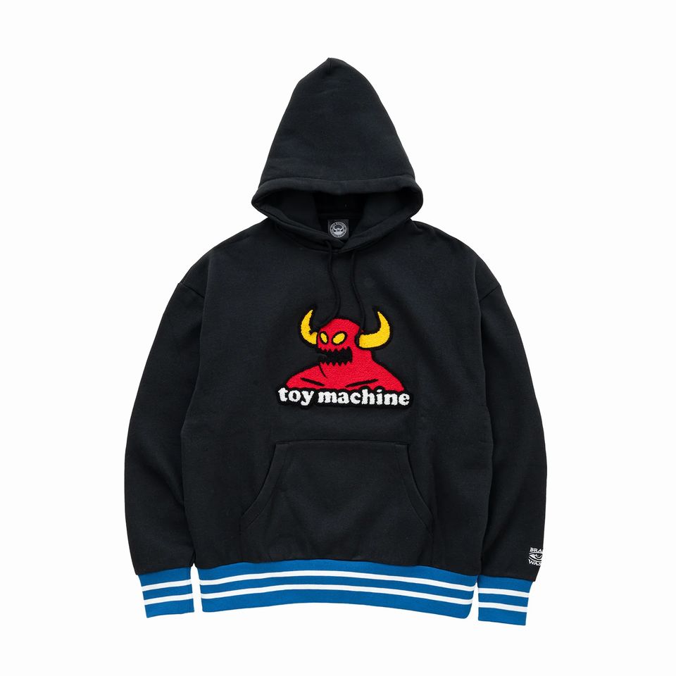 【 TOY MACHINE / TOYMONSTER CHENILLE EMB SWEAT PARKA / BLACK 】 トイマシーン トイマ フーディ パーカー スウェット トイモンスター リブライン サガラ 刺繍 ブラック 黒 スケボー スケートボード｜OHCA clothing　店