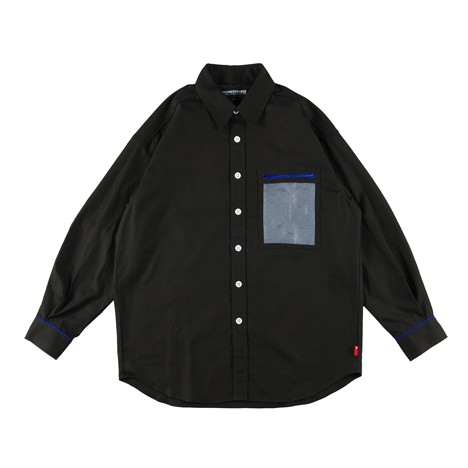 【 ROLLING CRADLE / DISPLAY OXFORD SHIRT / BLACK 】ローリングクレイドル ロリクレ 長袖 シャツ オックスフォード 推し活 オーバーシルエット ブラック 黒|OHCA clothing 店