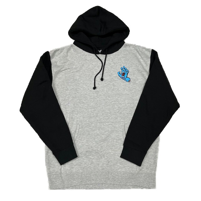 【 SANTA CRUZ / SCREAMING HAND P/O HOOD / GRAY HEATHER ×BLACK 】サンタクルーズ スウェット パーカー フーディ ツートーン グレー 灰 スケートボード|OHCA clothing 店