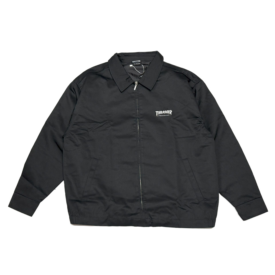 【 THRASHER / TWILL ZIP JACKET / BLACK 】 スラッシャー アウター ジャケット ブルゾン ワークジャケット ブラック 黒 スケボー スケートボード|OHCA clothing 店