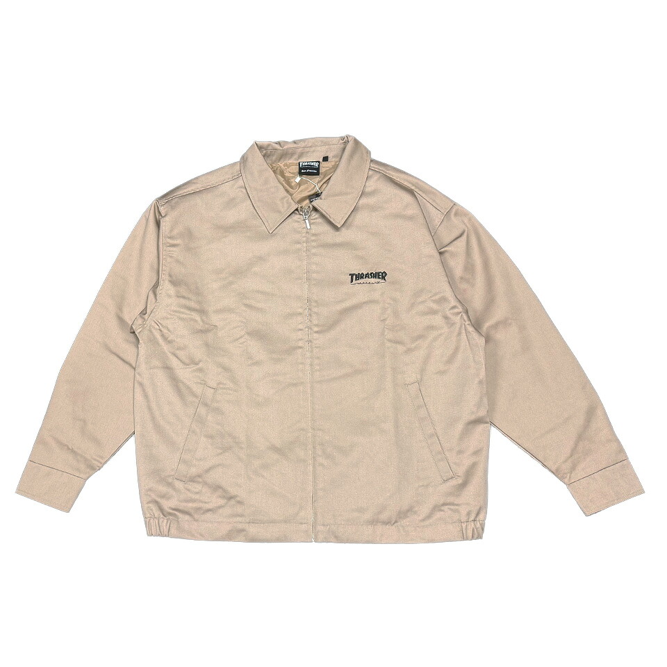 【 THRASHER / TWILL ZIP JACKET / SAND BEIGE 】 スラッシャー アウター ジャケット ブルゾン ワークジャケット サンド ベージュ スケボー スケートボード|OHCA clothing 店