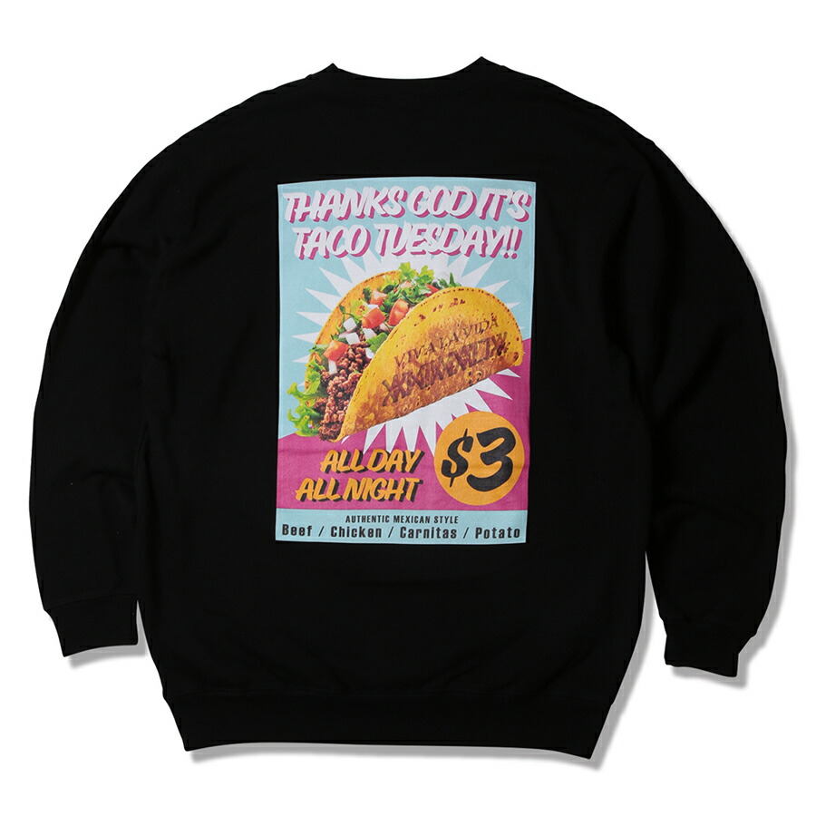 【 ANIMALIA / 10薬局衡オンス Crew Sweat(loop terry) -TACO TUESDAY / BLACK 】  アニマリア 労働者の一団素っ首 流汗 調教師 黒いこと 黒