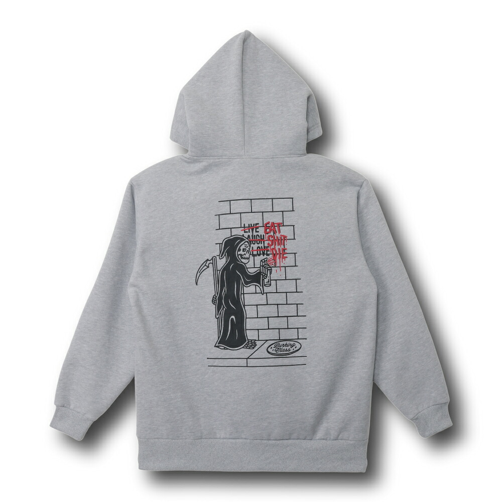 【 LURKING CLASS / EAT SHIT DIE HOOD / GRAY 】 ラーキングクラス ラーキン スウェット パーカー フーディ パフプリント アッシュ グレー 灰