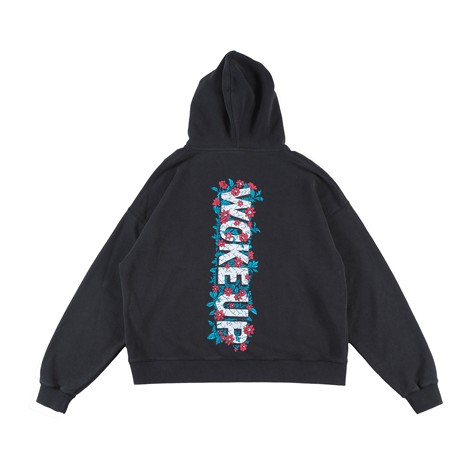 【 ROLLING CRADLE / WOKE UP HOODIE / BLACK 】ローリングクレイドル ロリクレ パーカー フーディ ウォッシュ処理 US綿織物 広広とした 黒いこと 黒 メンズファッション-パーカー-トップス