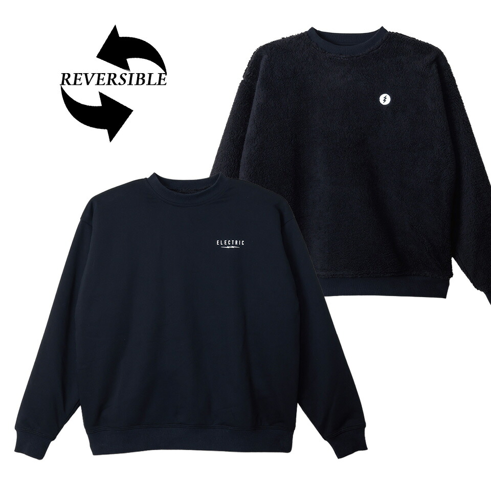 【 ELECTRIC / UNDERVOLT RIVERSIBLE CREW / BLACK 】 エレクトリック スウェット クルーネック トレーナー ボア リバーシブル ブラック 黒 撥水加工 スノーボード スノボ スケートボード スケボー サーフィン ゴルフ フィッシング|OHCA clothing 店