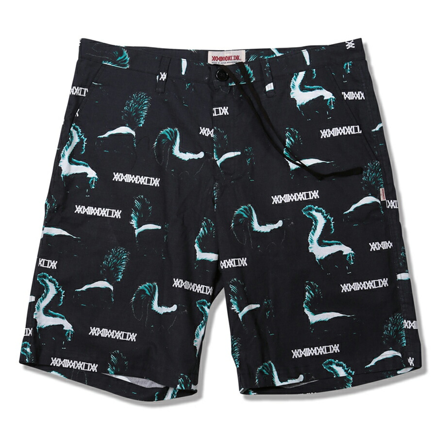 【 ANIMALIA / SWAGGER SHORTS - / BLACK &times; SKUNK 】 アニマリア　ショーツ ショートパンツ　総柄　ブラック　黒　送料無料｜OHCA clothing　店