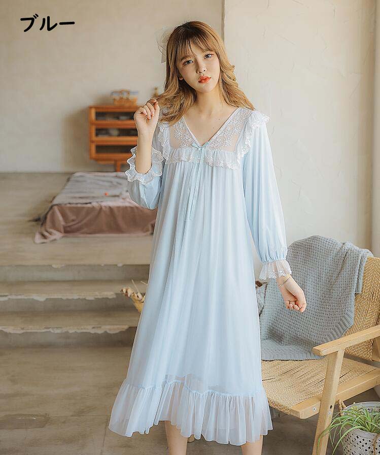 送料無料 ネグリジェ レディース パジャマ 可愛い 姫系ネグリジェ ワンピース ロング 長袖 ルームウェア 部屋着 レースパジャマ ナイトウェア 夏用 婦人服 きれいめ 寝巻き ランジェリー 薄手 寝間着 体型カバー 快適パジャマ 女性パジャマ プレゼント Butlerchimneys Com
