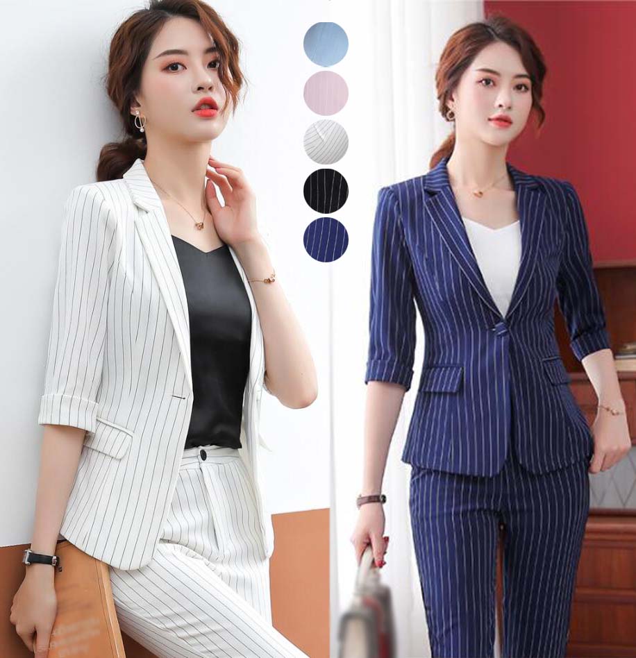 送料無料 スーツセット セレモニー ママスーツ パンツスーツ ストライプ レディーススーツ 事務服 ビジネススーツ ジャケット パンツ 通勤 オフィス リクルートスーツ レディース フォーマルスーツ 夏 Ol 事務服 大きいサイズ 入園式 卒園式 お宮参り 七五三