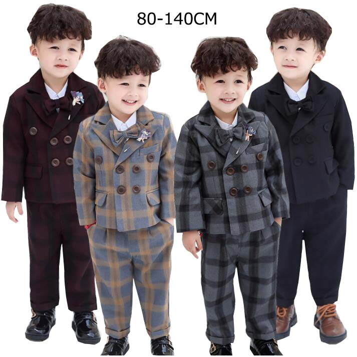 【送料無料】こどもスーツ チェック柄 キッズスーツ 子供スーツ 3点セット 男の子 スリーピース ジャケット+ベスト+パンツ フォーマルスーツ 上下セット 男の子スーツ ベビー スーツ 入園/入学/卒業式 七五三 結婚式 発表会 パーティー 90-150cm 子供服 おしゃれ カッコイイ