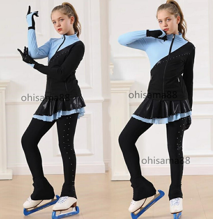 【送料無料】アイスダンス スケート ストレッチ 競技 フィギュアスケート衣装 2/3 上着+スカート付きパンツ+手袋 練習着 スポーツウェア 上下セット アイススケート ヒッププロテクター トレーニング ステージ 美しい フィギュアスケート スケートウエア 衣装 子供 大人