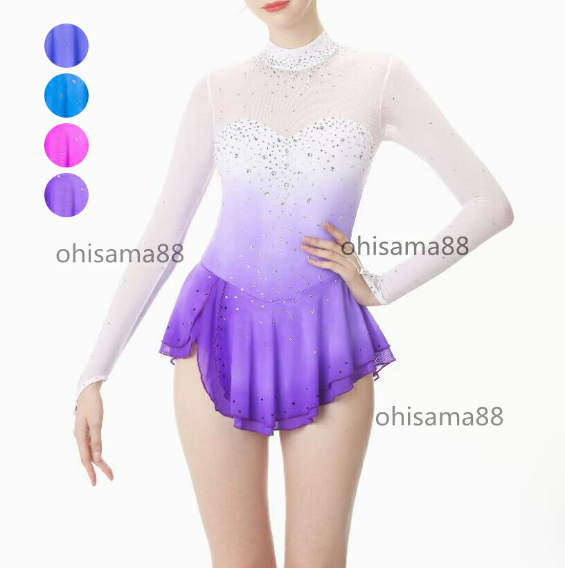 【送料無料】フィギュアスケート衣装 演出用 練習 美しい アイススケートウェア ワンピース スケート衣装 スタンダード 舞台 発表会 競技着 ダンスウェア 大人 子供 ダンス衣装 専用レオタード レッスン着 試験 アイスダンス ラインストーン キラキラ ダンスドレス｜おひさま