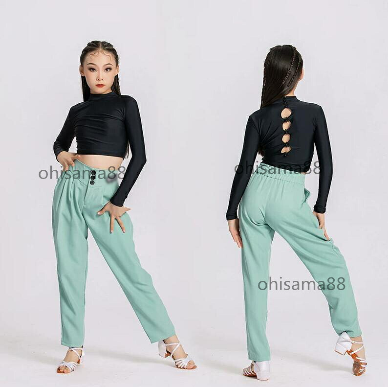 【送料無料】子供ラテン衣装 ダンス服 練習着 ラテン衣装 セパレート 可愛い ラテン 社交ダンス衣装 セットアップ チャチャ パーティー 試験 演出ウェア ラテンダンスウェア 上下セット ジュニア 発表会 ダンスウェア