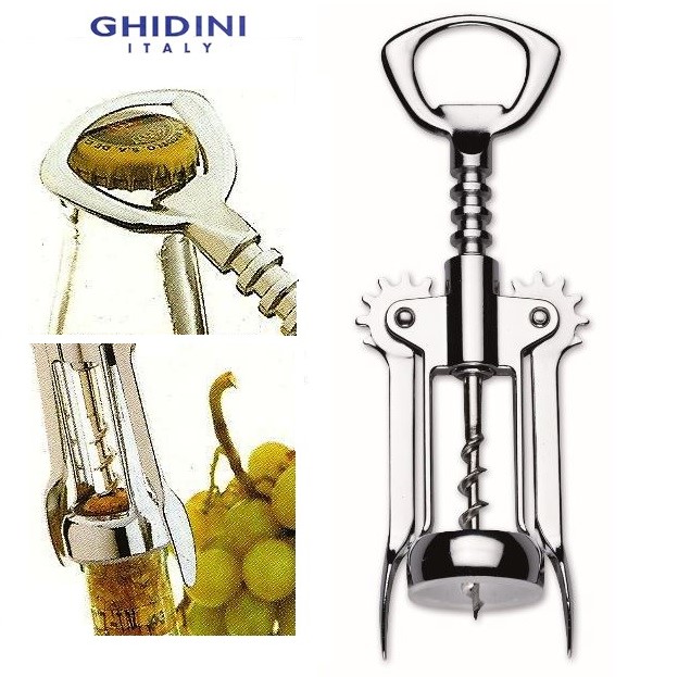Ghidini社（伊）ワインオープナー 簡単確実に抜けるネジ式コルクスクリューのベストセラー 高級クロムメッキ仕上げ
