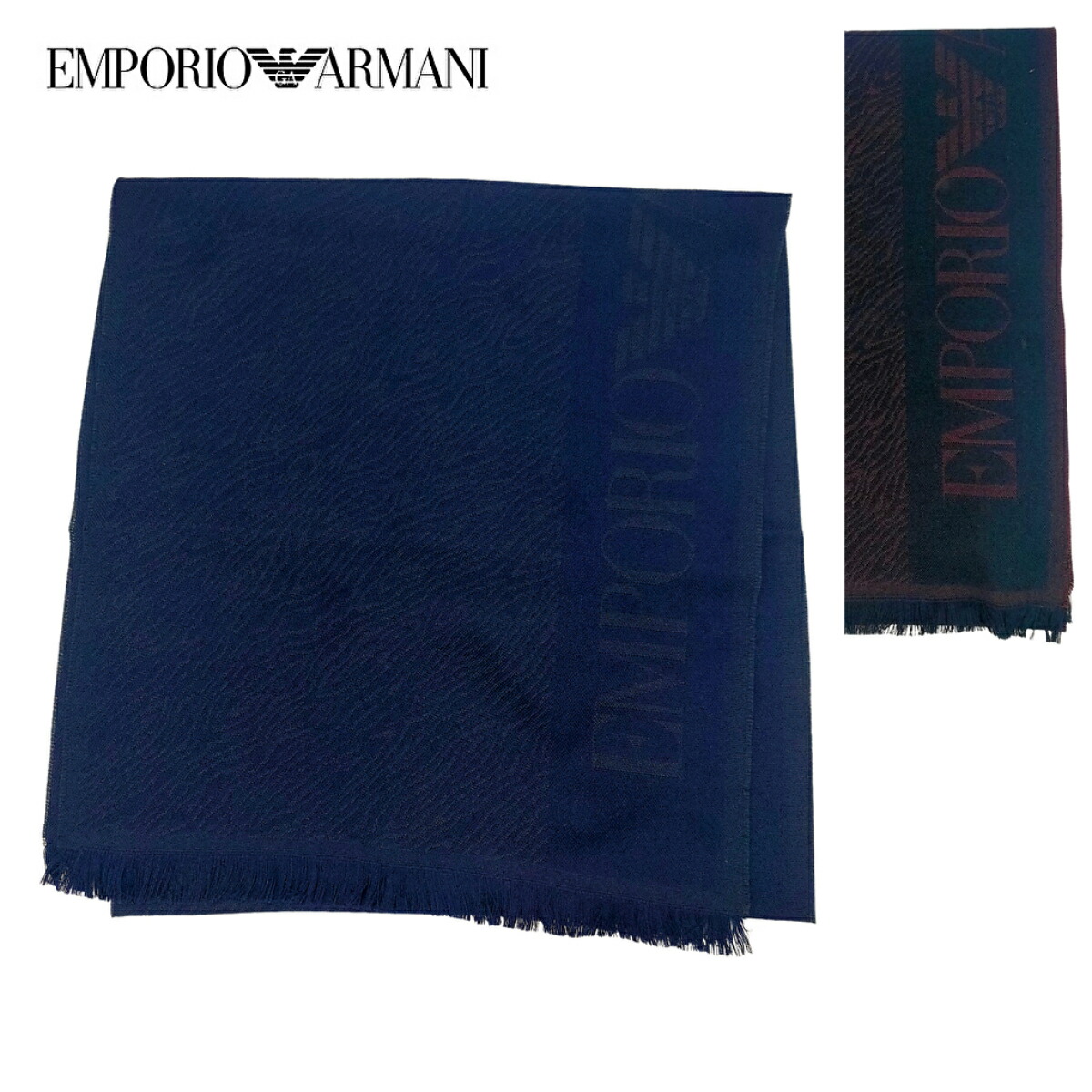 Emporio Armani ウールマフラー ネイビー/レッド TU Emporio Armani ウールマフラー ネイビー/レッド TU（カシミヤ