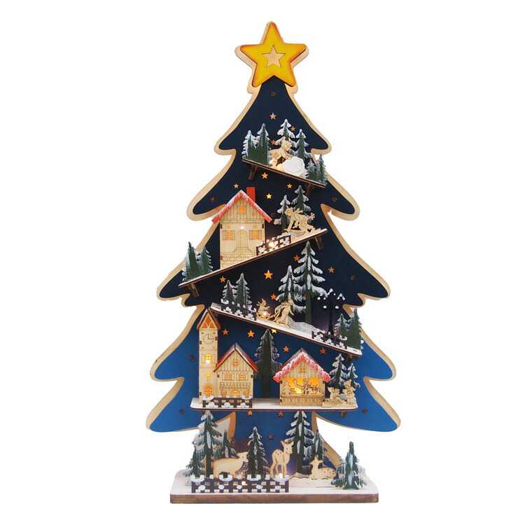 【E1横】LEDウッドファンタジークリスマスツリースタンド クリスマス おしゃれ かわいい 北欧 木製 温かい 卓上 テーブル 飾り 装飾 置物 小物 雑貨 電飾 LEDライト クリスマスツリー スキー 教会 インテリア ディスプレイ アンティーク オブジェ デコレーション クリスマス