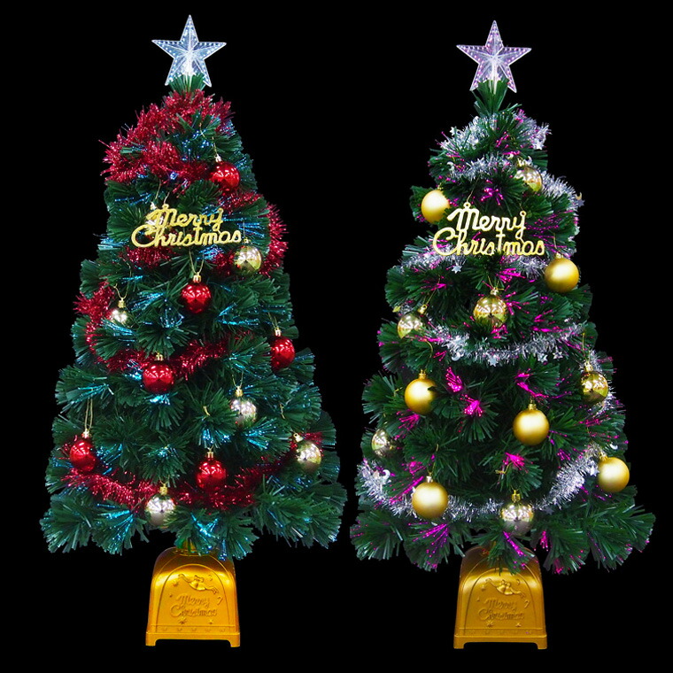 クリスマスツリーセット90cmグリーン ファイバーツリー 北欧 おしゃれ 卓上 テーブル 豪華 LED ライト付き 光る 電飾 光ファイバー 小さい 小さめ 飾り 装飾 イルミネーション 足元 組み立て簡単 クリスマスツリー