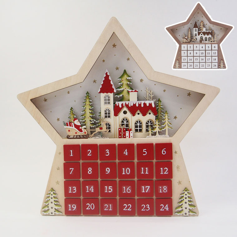 楽天市場】【LEDライト付き】 ウッド アドベントカレンダー ライト