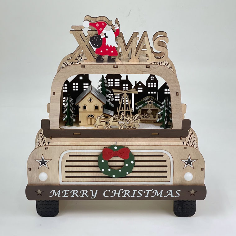 【在庫処分お買い得】LEDウッドクリスマスカー クリスマス クリスマス雑貨 北欧 装飾品 デコレーション 置物 卓上 電飾 かわいい 車
