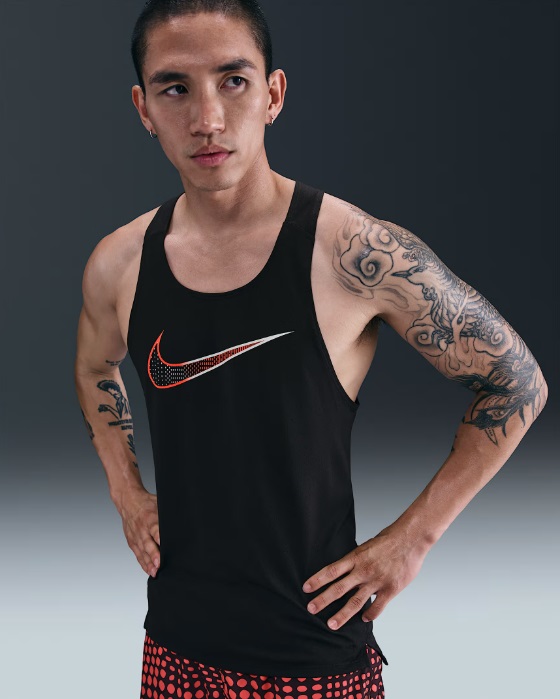 ナイキ Nike DF RN ENRGY FAST SINGL ランニングシャツ HV2131-010(ブラック/ブライトクリムゾン)