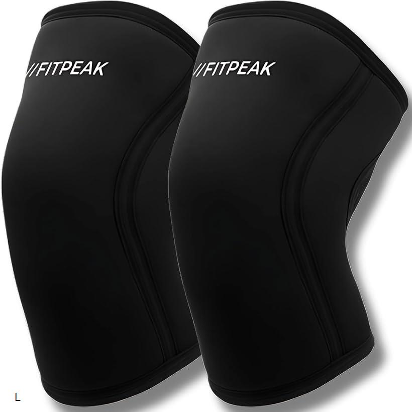 ニースリーブ 筋トレ ニーラップ ニーサポーター 膝サポーター ウェイトリフティング スクワット 厚さ7mm 人間工学に基づくデザイン (ブラック, L)
