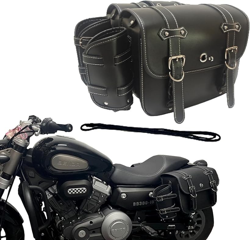 バイク用 サイドバッグ 左右セット ドリンクホルダー 鍵付き ツーリング 小物入れ ブラック/左右セット L (ブラック/左右セット, L)