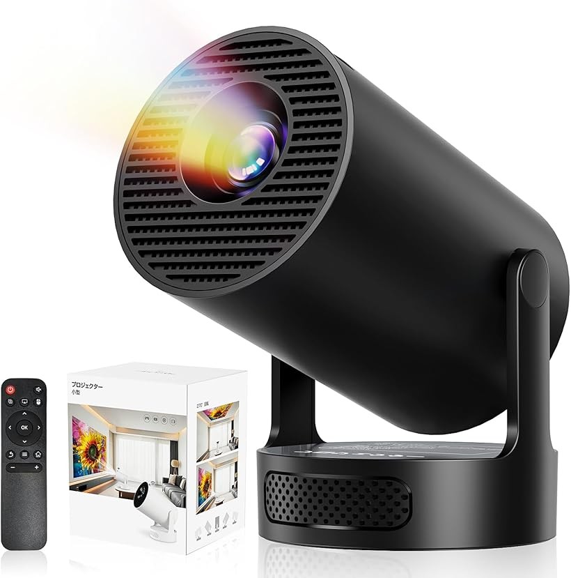 プロジェクター 家庭用 超小型 2026アップグレード版Android TV14.0搭載＆388g史上最軽＆HiFi外部スピーカー30000LM 1080P 4K対応 270°回転 (ブラック)