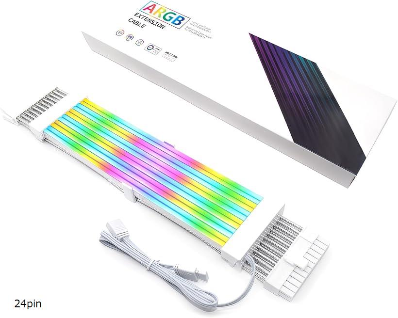 互換品LED ARGB 5v 3pin スリーブケーブル 延長ケーブル 30cm 電源 ゲーミング 24pin