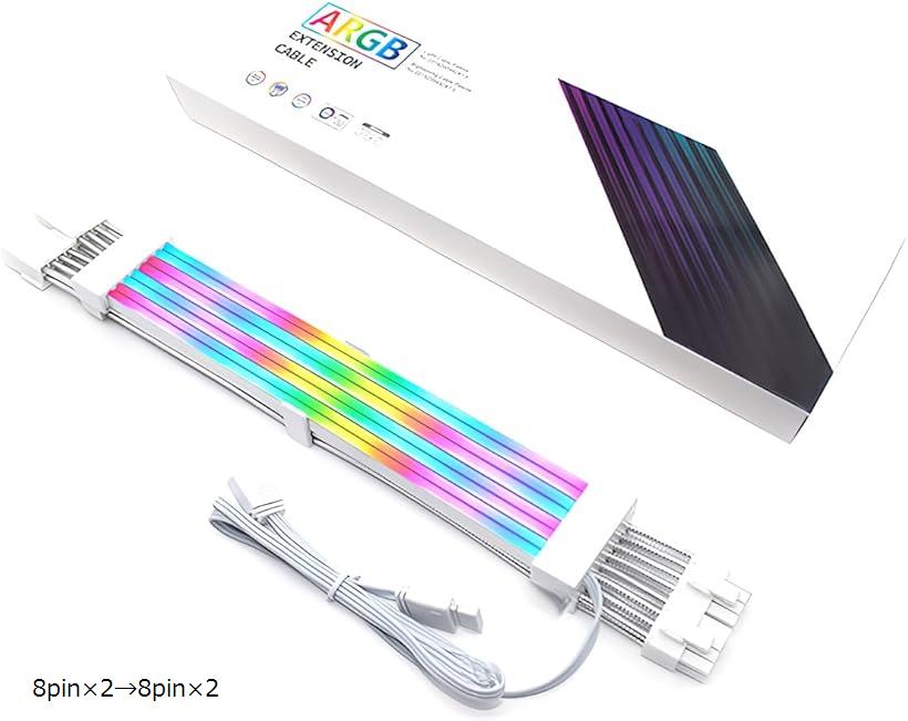 互換品LED ARGB 5v 3pin スリーブケーブル 延長ケーブル 30cm 電源 ゲーミング 8pinx2＞8pinx2